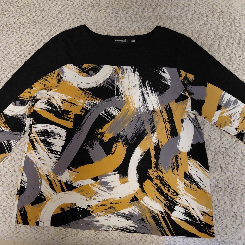 Susan Graver|Style Weekend Comfy Multi Color Abstract Top Size L
